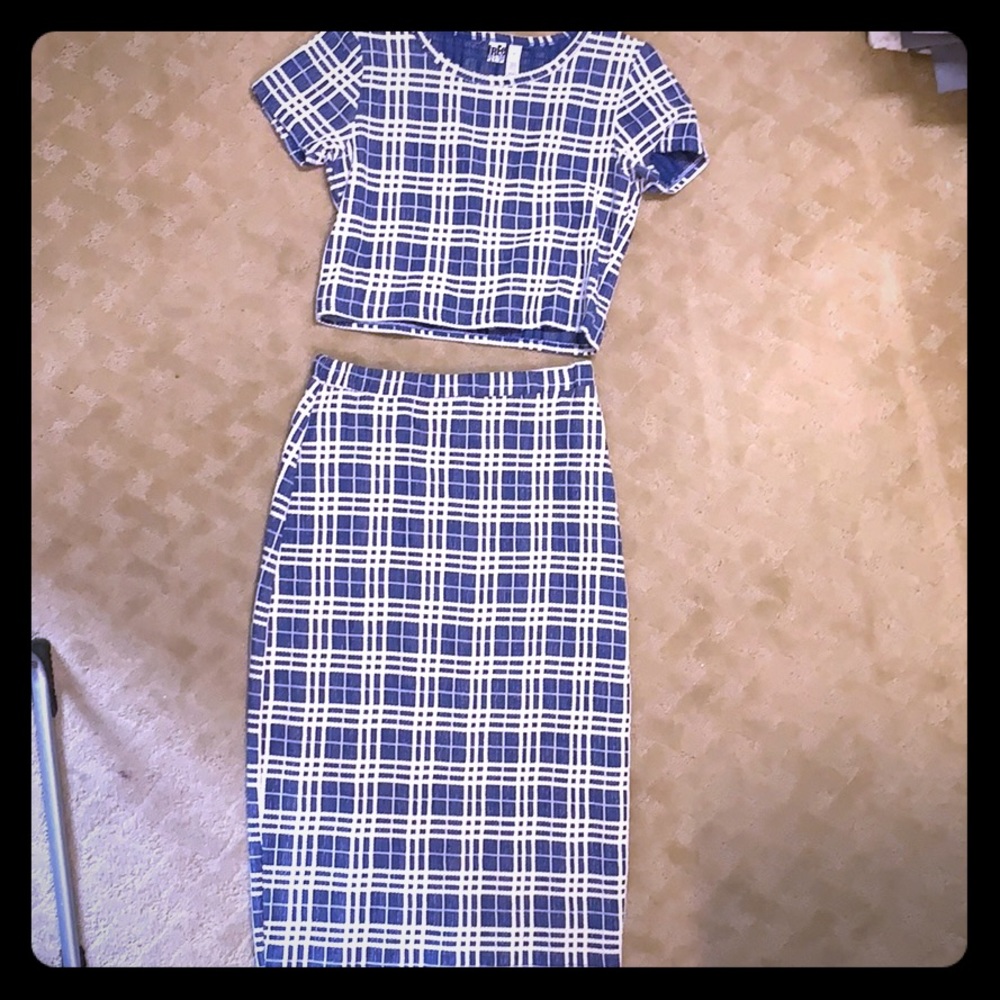 Blue & white crop top and skirt